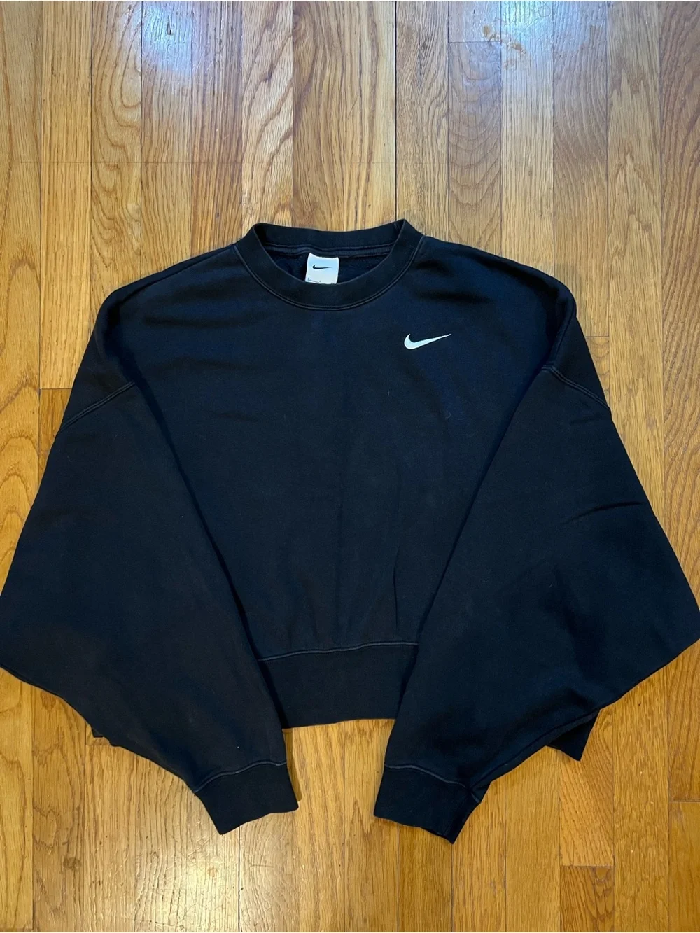 Nike Black Cropped Crewneck Sweatshirt with White Swoosh